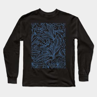 Blue floral outline print Long Sleeve T-Shirt